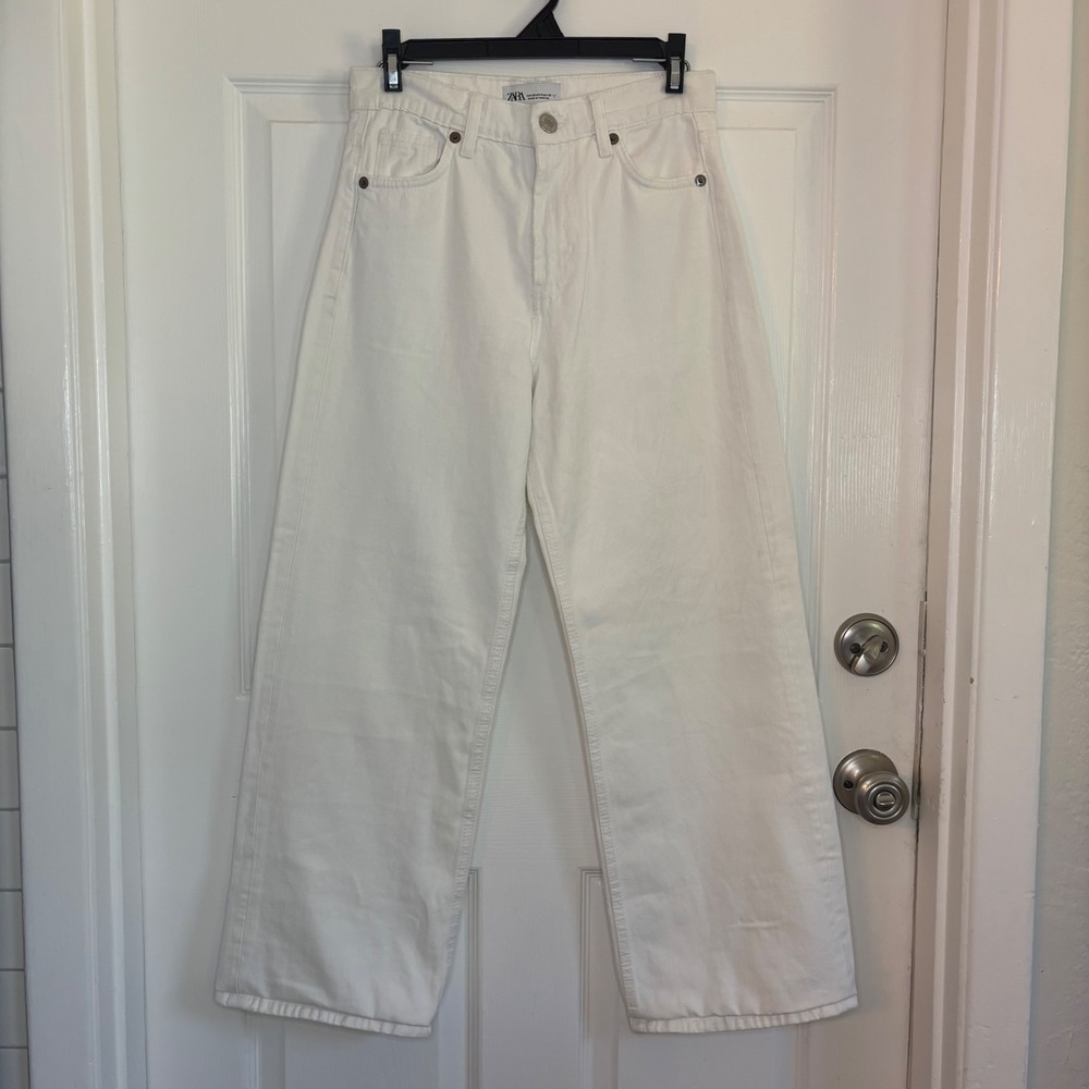 Zara White High Waisted‎ Wide Leg Jeans Size 0 EUR 32 Relaxed Fit Denim